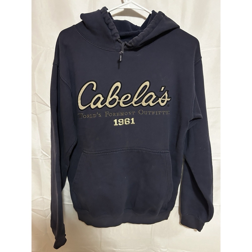 Cabela's 1961 Hoodie Mens Small Navy Pullover Embroidered Logo Outdoor